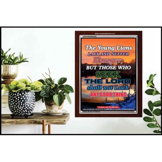 THE YOUNG LIONS LACK AND SUFFER   Acrylic Glass Frame Scripture Art   (GWARISE6529)   