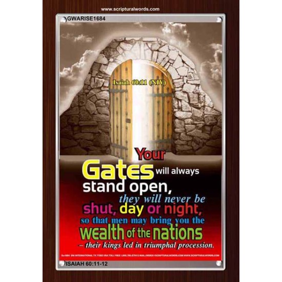YOUR GATES WILL ALWAYS STAND OPEN   Large Frame Scripture Wall Art   (GWARISE1684)   