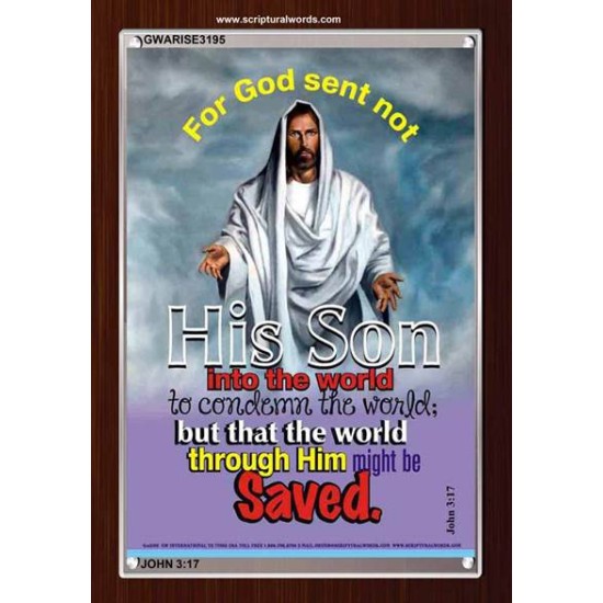 THE WORLD THROUGH HIM MIGHT BE SAVED   Bible Verse Frame Online   (GWARISE3195)   