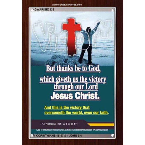 VICTORY THROUGH OUR LORD JESUS CHRIST   Encouraging Bible Verses Framed   (GWARISE3238)   