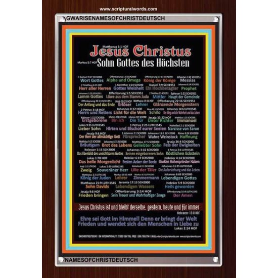 NAMES OF JESUS CHRIST WITH BIBLE VERSES IN GERMAN LANGUAGE {Namen Jesu Christi}   Acrylic Glass Frame   (GWARISENAMESOFCHRISTDEUTSCH)   