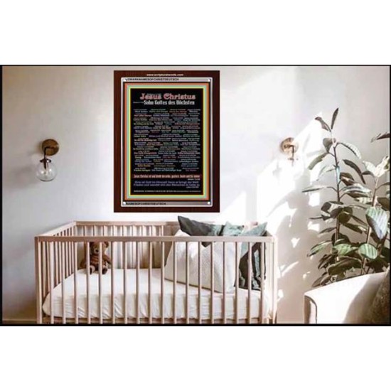 NAMES OF JESUS CHRIST WITH BIBLE VERSE IN GERMAN LANGUAGE {Namen Jesu Christi}   Acrylic Glass Frame  (GWARKNAMESOFCHRISTDEUTSCH)   