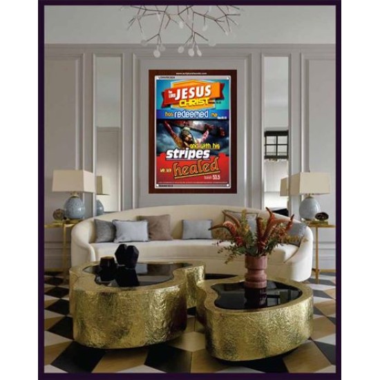 WITH HIS STRIPES   Bible Verses Wall Art Acrylic Glass Frame   (GWARK3634)   