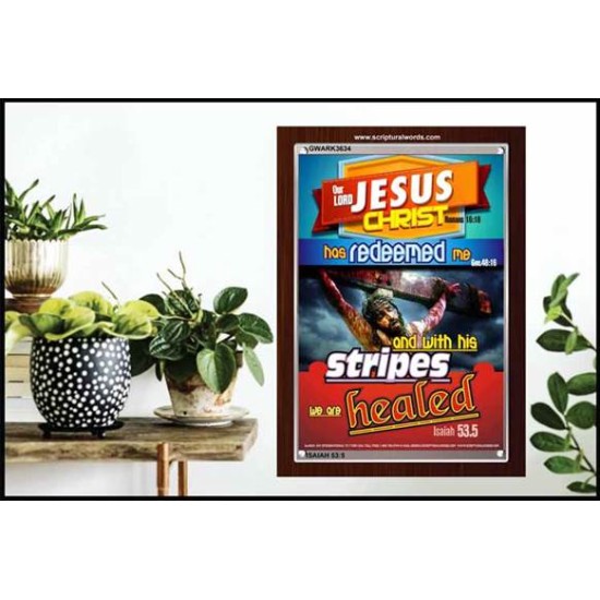 WITH HIS STRIPES   Bible Verses Wall Art Acrylic Glass Frame   (GWARK3634)   
