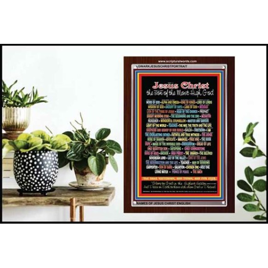 NAMES OF JESUS CHRIST WITH BIBLE VERSES   Religious Art Acrylic Glass Frame   (GWARKJESUSCHRISTPORTRAIT)   