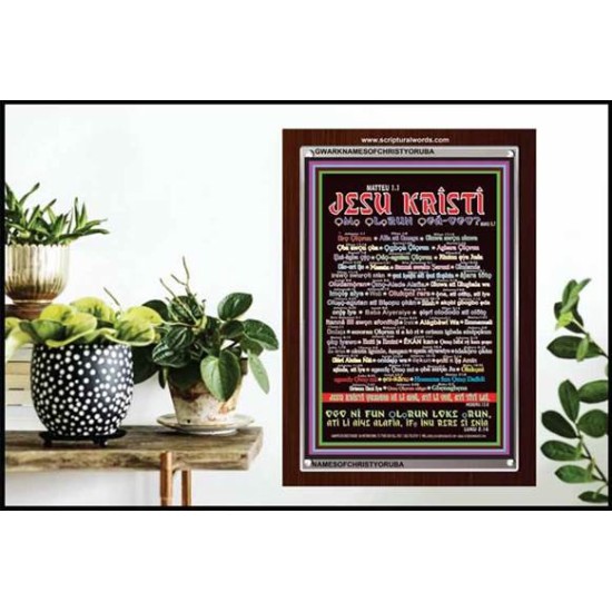 NAMES OF JESUS CHRIST WITH BIBLE VERSES IN YORUBA LANGUAGE {Oruko Jesu Kristi}   Frame Wall Art   (GWARKNAMESOFCHRISTYORUBA)   