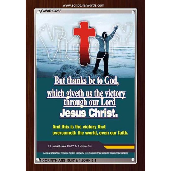 VICTORY THROUGH OUR LORD JESUS CHRIST   Encouraging Bible Verses Framed   (GWARK3238)   