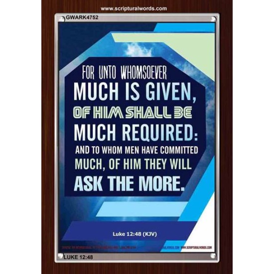 WHOMSOEVER MUCH IS GIVEN   Inspirational Wall Art Frame   (GWARK4752)   