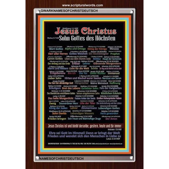 NAMES OF JESUS CHRIST WITH BIBLE VERSE IN GERMAN LANGUAGE {Namen Jesu Christi}   Acrylic Glass Frame  (GWARKNAMESOFCHRISTDEUTSCH)   