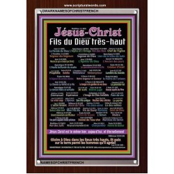 NAMES OF JESUS CHRIST WITH BIBLE VERSES IN FRENCH LANGUAGE {Noms de Jésus Christ} Frame Art  (GWARKNAMESOFCHRISTFRENCH)   "25X33"