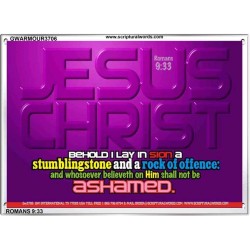 WHOSOEVER BELIEVETH ON HIM SHALL NOT BE ASHAMED   Custom Frame Inspiration Bible Verse   (GWARMOUR3706)   "18X12"