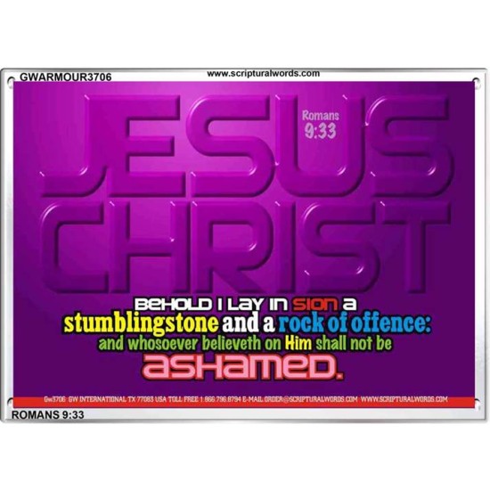 WHOSOEVER BELIEVETH ON HIM SHALL NOT BE ASHAMED   Custom Frame Inspiration Bible Verse   (GWARMOUR3706)   