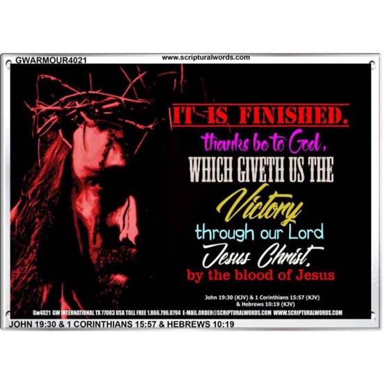 VICTORY BY THE BLOOD OF JESUS   Bible Scriptures on Love Acrylic Glass Frame   (GWARMOUR4021)   