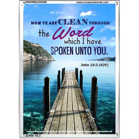 YE ARE CLEAN THROUGH THE WORD   Contemporary Christian poster   (GWARMOUR4050)   
