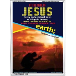 AT THE NAME OF JESUS   Contemporary Christian Wall Art Acrylic Glass frame   (GWARMOUR4530)   