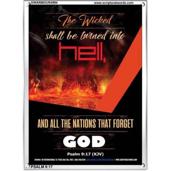 THE WICKED SHALL BE TURNED INTO HELL   Large Frame Scripture Wall Art   (GWARMOUR4994)   