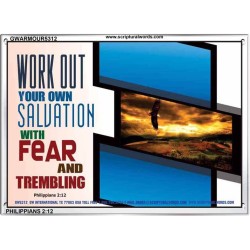 WORK OUT YOUR SALVATION   Biblical Art Acrylic Glass Frame   (GWARMOUR5312)   "18X12"