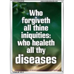 THE LORD WHO FORGIVETH ALL THINE INIQUITIES   Bible Verses Poster   (GWARMOUR705)   