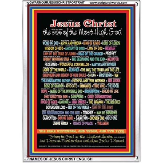 NAMES OF JESUS CHRIST WITH BIBLE VERSES   Religious Art Acrylic Glass Frame   (GWARMOURJESUSCHRISTPORTRAIT)   