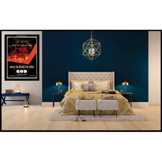 THE WICKED SHALL BE TURNED INTO HELL   Large Frame Scripture Wall Art   (GWASCEND4994)   