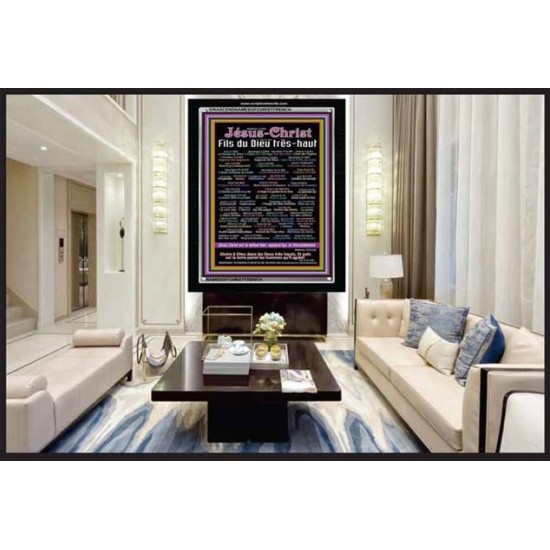 NAMES OF JESUS CHRIST WITH BIBLE VERSES IN FRENCH LANGUAGE {Noms de Jésus Christ}  Frame Art   (GWASCENDNAMESOFCHRISTFRENCH)   