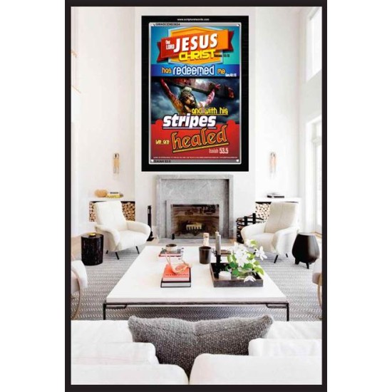 WITH HIS STRIPES   Bible Verses Wall Art Acrylic Glass Frame   (GWASCEND3634)   