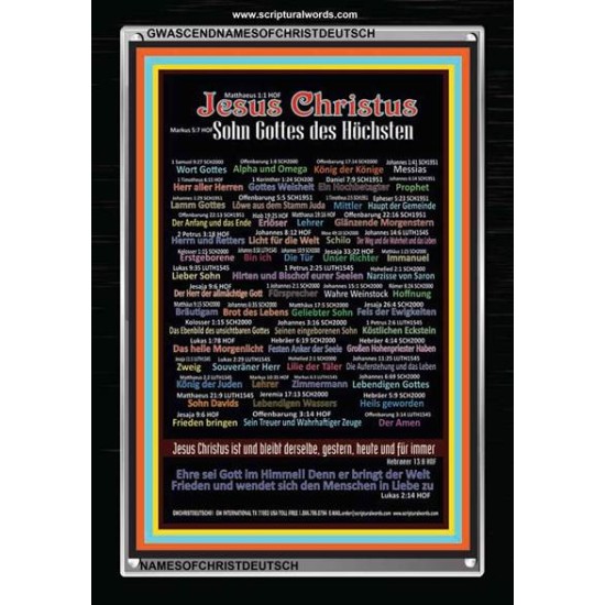 NAMES OF JESUS CHRIST WITH BIBLE VERSE IN GERMAN LANGUAGE {Namen Jesu Christi}   Acrylic Glass Frame  (GWASCENDNAMESOFCHRISTDEUTSCH)   