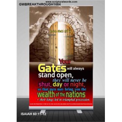 YOUR GATES WILL ALWAYS STAND OPEN   Large Frame Scripture Wall Art   (GWBREAKTHROUGH1684)   