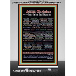 NAMES OF JESUS CHRIST WITH BIBLE VERSES IN GERMAN LANGUAGE {Namen Jesu Christi}   Retractable Stand   (GWBREAKTHROUGHNAMESOFCHRISTDEUTSCH)   "5x34"
