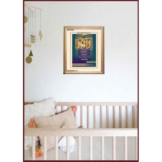 THY GOD IN THE MIDST OF THEE IS MIGHTY   Biblical Art Acrylic Glass Frame   (GWCOV831)   
