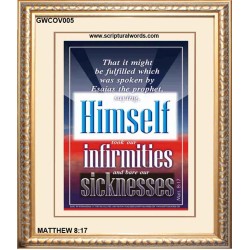 TOOK OUR INFIRMITIES AND BARE OUR SICKNESSES.    Custom Framed Bible Verses   (GWCOV005)   