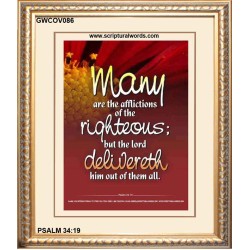 THE RIGHTEOUS IS DELIVERED BY THE LORD   Frame Bible Verse   (GWCOV086)   