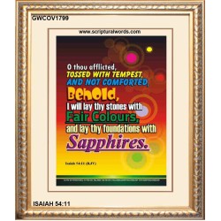 THY FOUNDATIONS WITH SAPPHIRES   Contemporary Christian Wall Art Acrylic Glass frame   (GWCOV1799)   