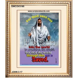 THE WORLD THROUGH HIM MIGHT BE SAVED   Bible Verse Frame Online   (GWCOV3195)   