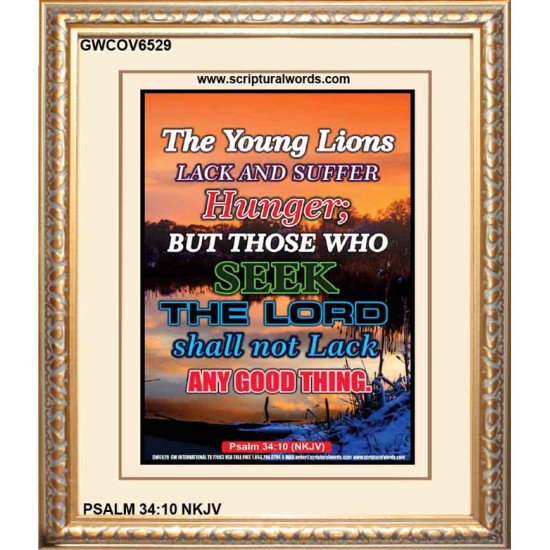 THE YOUNG LIONS LACK AND SUFFER   Acrylic Glass Frame Scripture Art   (GWCOV6529)   