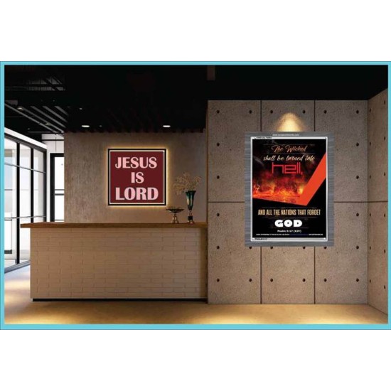 THE WICKED SHALL BE TURNED INTO HELL   Large Frame Scripture Wall Art   (GWEXALT4994)   