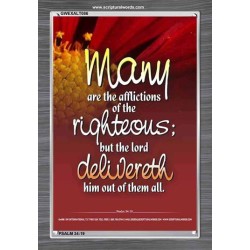 THE RIGHTEOUS IS DELIVERED BY THE LORD   Frame Bible Verse   (GWEXALT086)   