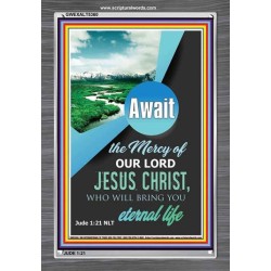AWAIT THE MERCY OF OUR LORD JESUS CHRIST   Bible Scriptures on Forgiveness Acrylic Glass Frame   (GWEXALT5360)   
