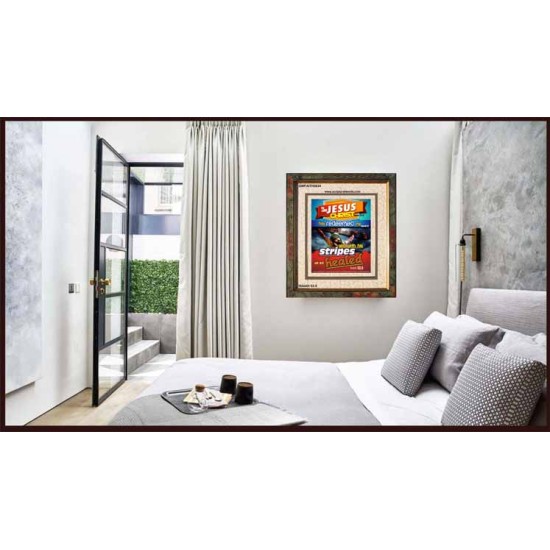 WITH HIS STRIPES   Bible Verses Wall Art Acrylic Glass Frame   (GWFAITH3634)   