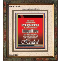 WOUNDED FOR OUR TRANSGRESSIONS   Acrylic Glass Framed Bible Verse   (GWFAITH1044)   "16x18"