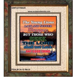 THE YOUNG LIONS LACK AND SUFFER   Acrylic Glass Frame Scripture Art   (GWFAITH6529)   
