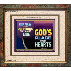 WHAT IS GOD'S PLACE IN YOUR HEART   Large Framed Scripture Wall Art   (GWFAITH9379)   "18x16"