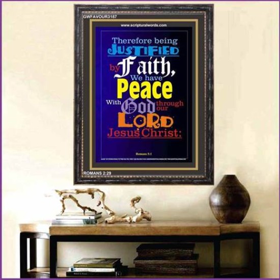 PEACE WITH GOD THROUGH OUR LORD JESUS CHRIST   Large Framed Scripture Wall Art   (GWFAVOUR3187)   