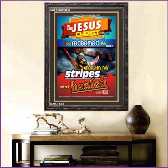 WITH HIS STRIPES   Bible Verses Wall Art Acrylic Glass Frame   (GWFAVOUR3634)   