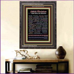 NAMES OF JESUS CHRIST WITH BIBLE VERSES IN GERMAN LANGUAGE {Namen Jesu Christi}   Wooden Frame  (GWFAVOURNAMESOFCHRISTDEUTSCH)   