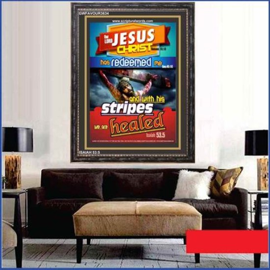 WITH HIS STRIPES   Bible Verses Wall Art Acrylic Glass Frame   (GWFAVOUR3634)   