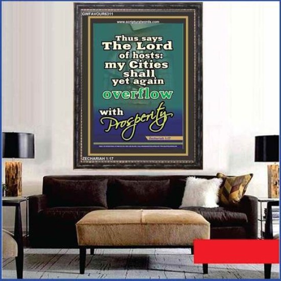 OVERFLOW WITH PROSPERITY   Bible Verses Wall Art Acrylic Glass Frame   (GWFAVOUR6311)   