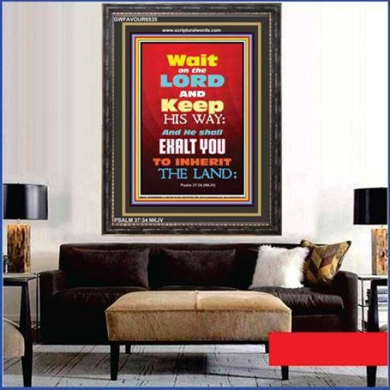 WAIT ON THE LORD   Bible Verses Wall Art Acrylic Glass Frame   (GWFAVOUR6535)   