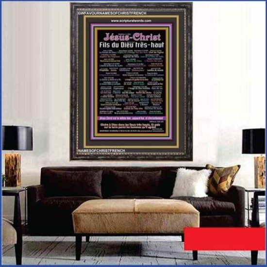 NAMES OF JESUS CHRIST WITH BIBLE VERSES IN FRENCH LANGUAGE  {Noms de Jésus Christ} Frame Art   (GWFAVOURNAMESOFCHRISTFRENCH)   