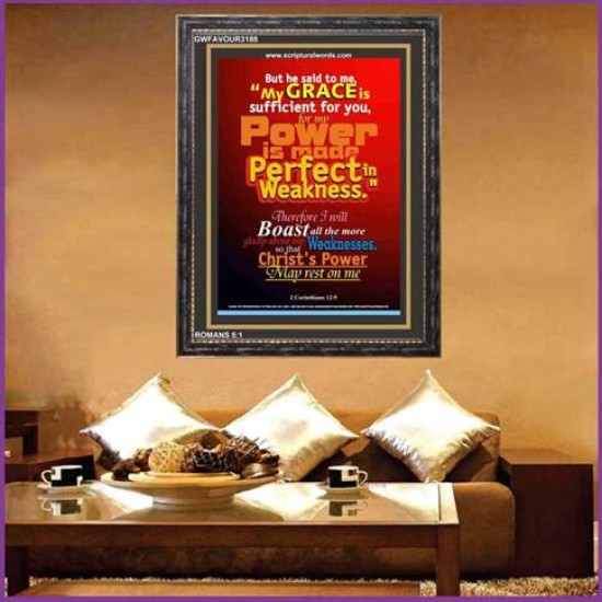 MADE PERFECT IN WEAKNESS   Large Frame Scripture Wall Art   (GWFAVOUR3188)   